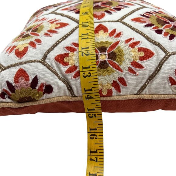 Bella Lux Pillows 2 Crewel Flower Trellis 14 x 14 Design Autum Fall Colors - Picture 7 of 8